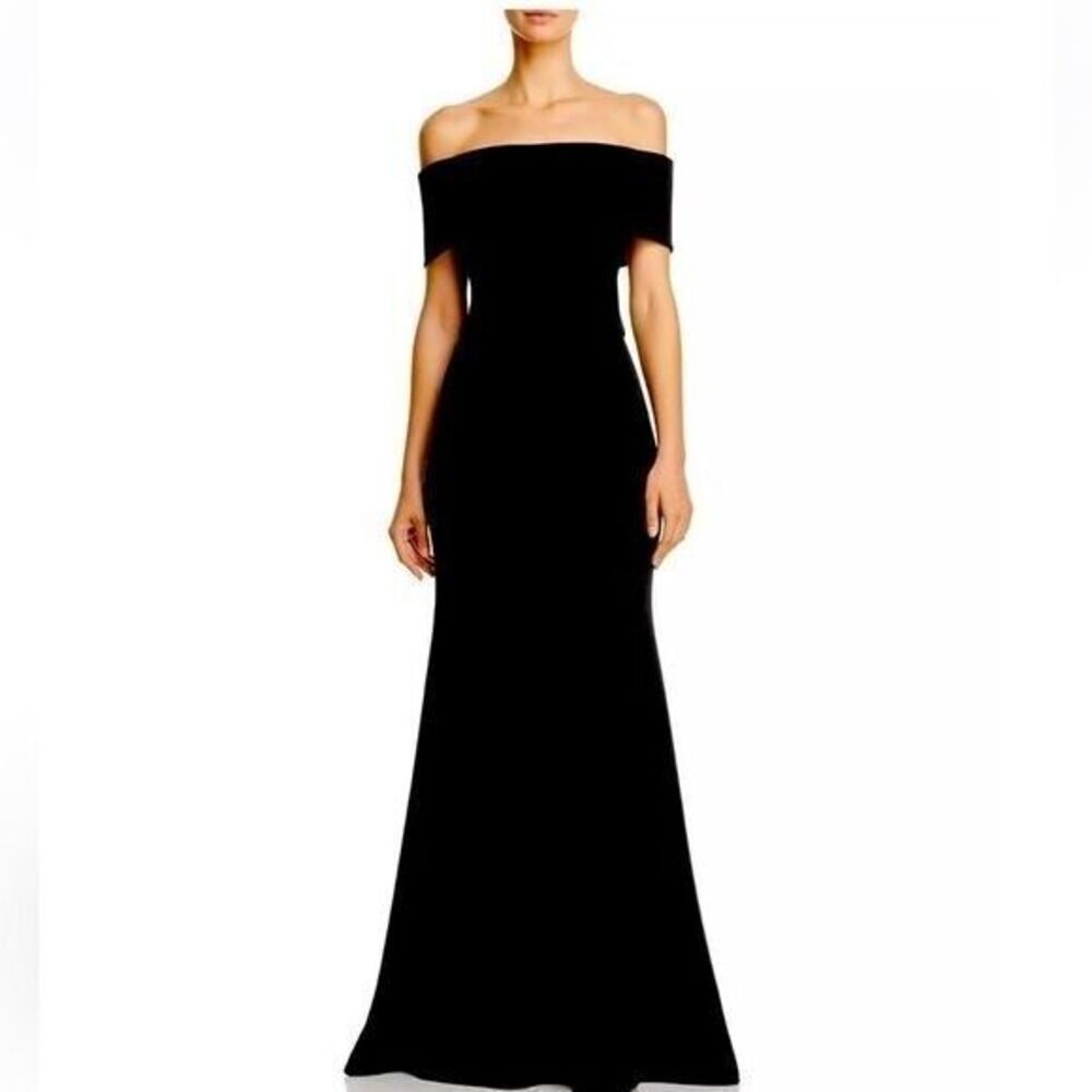 AQUA Off-the-shoulder Scuba Crepe Gown Women's evening dress black new 14